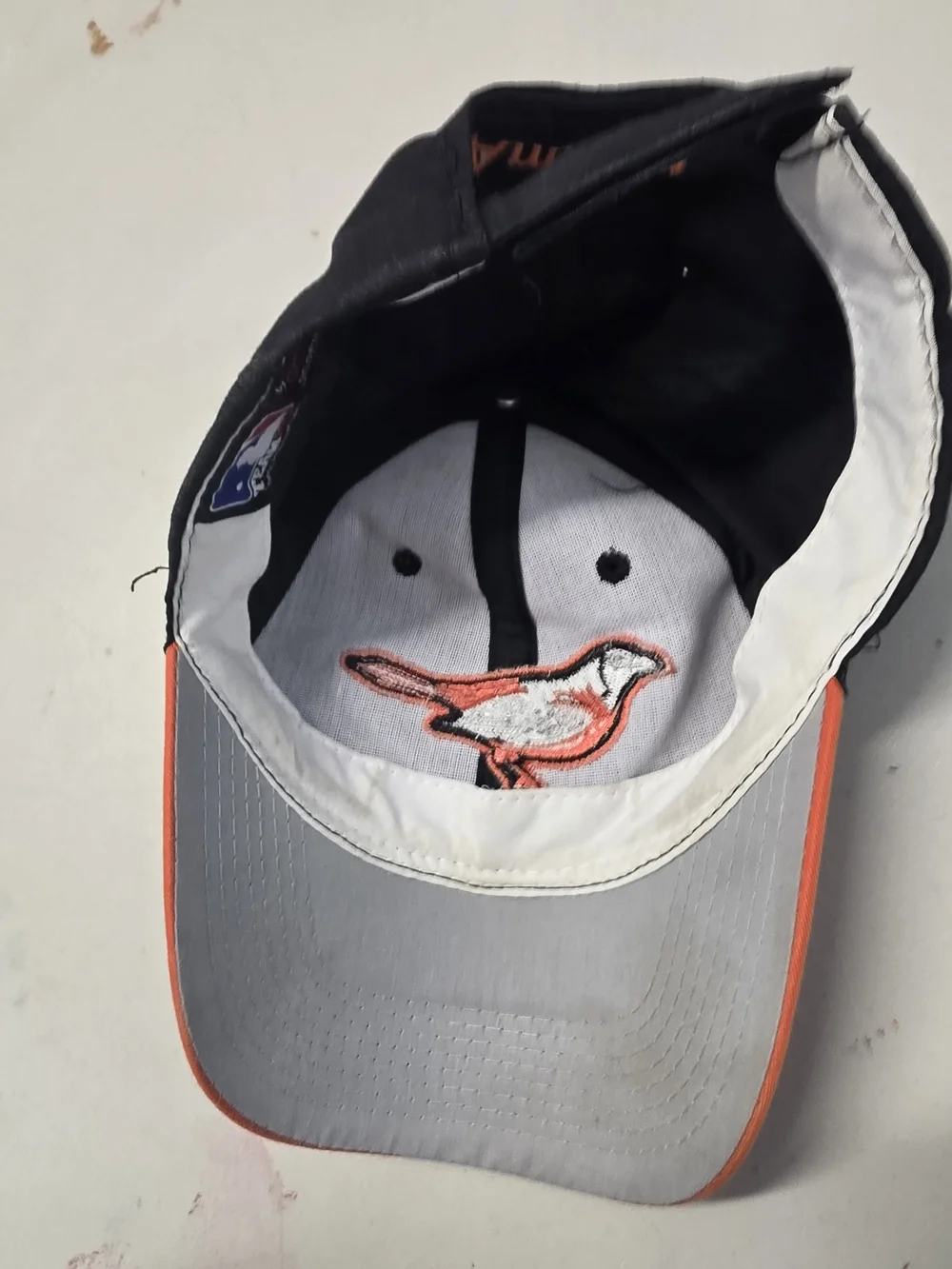 Kids Black and Orange Baseball Cap with Embroidered Bird -